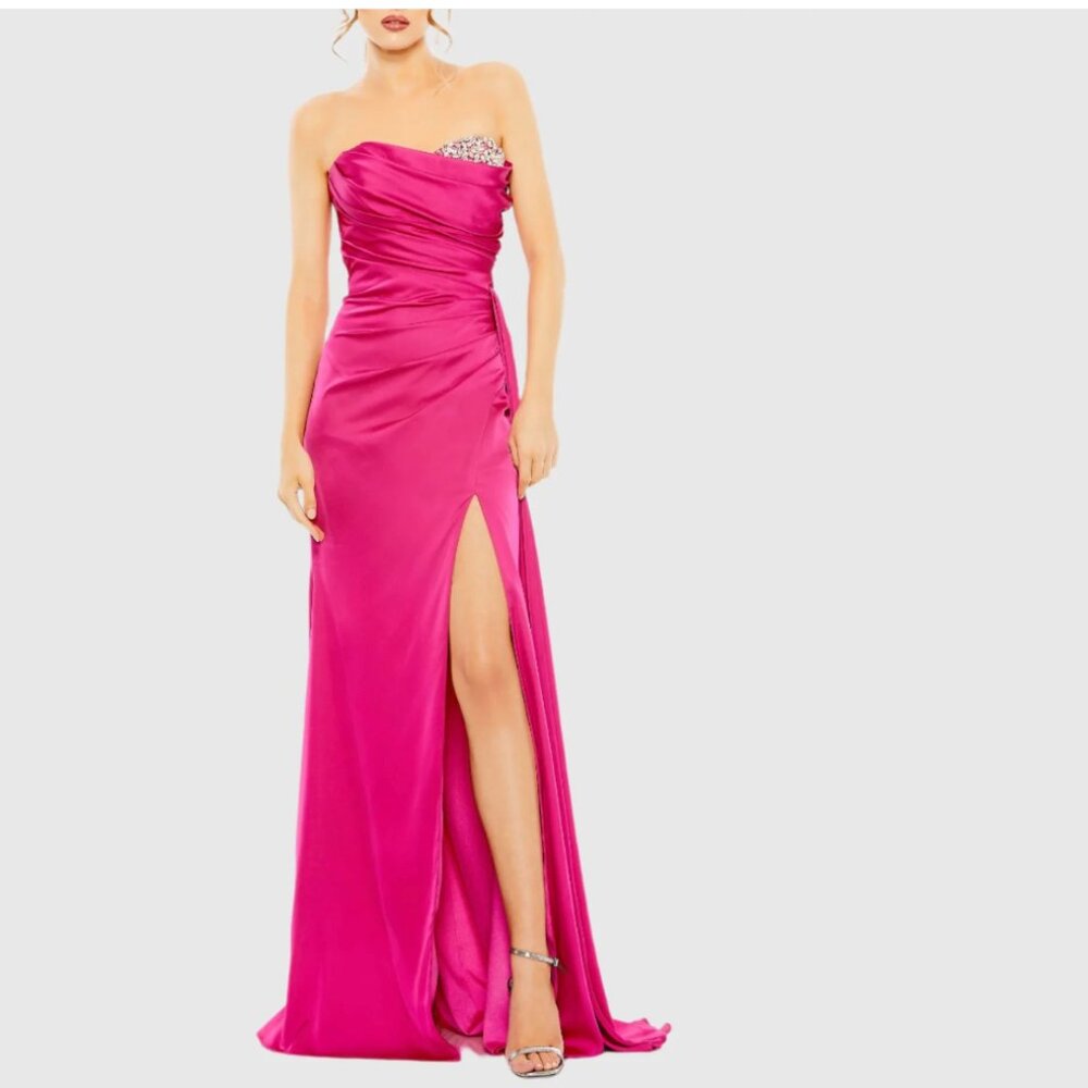 Mac Duggal Strapless Embellished Pink Satin Gown